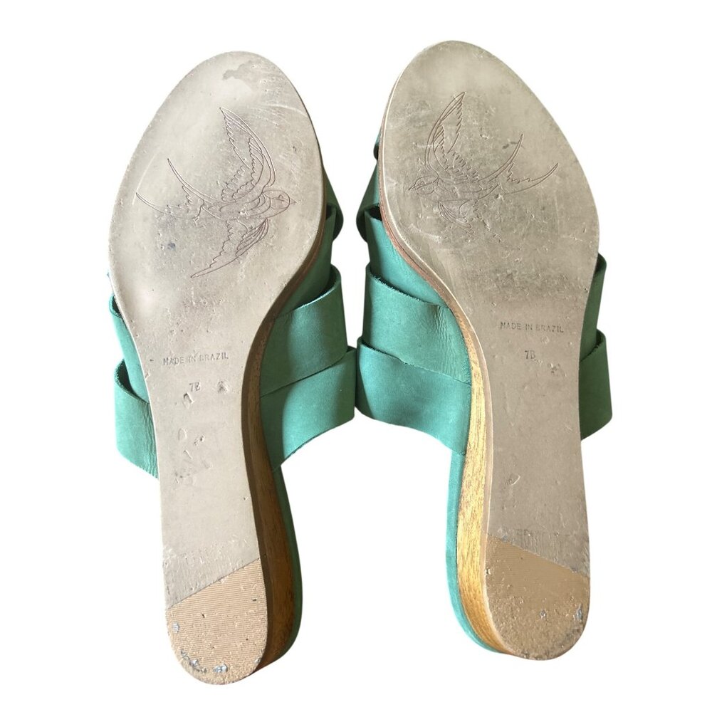 Bird Of Flight Green Suede Open-Toe Slide Sandals Size 7B Made In Brazil - Picture 3 of 5